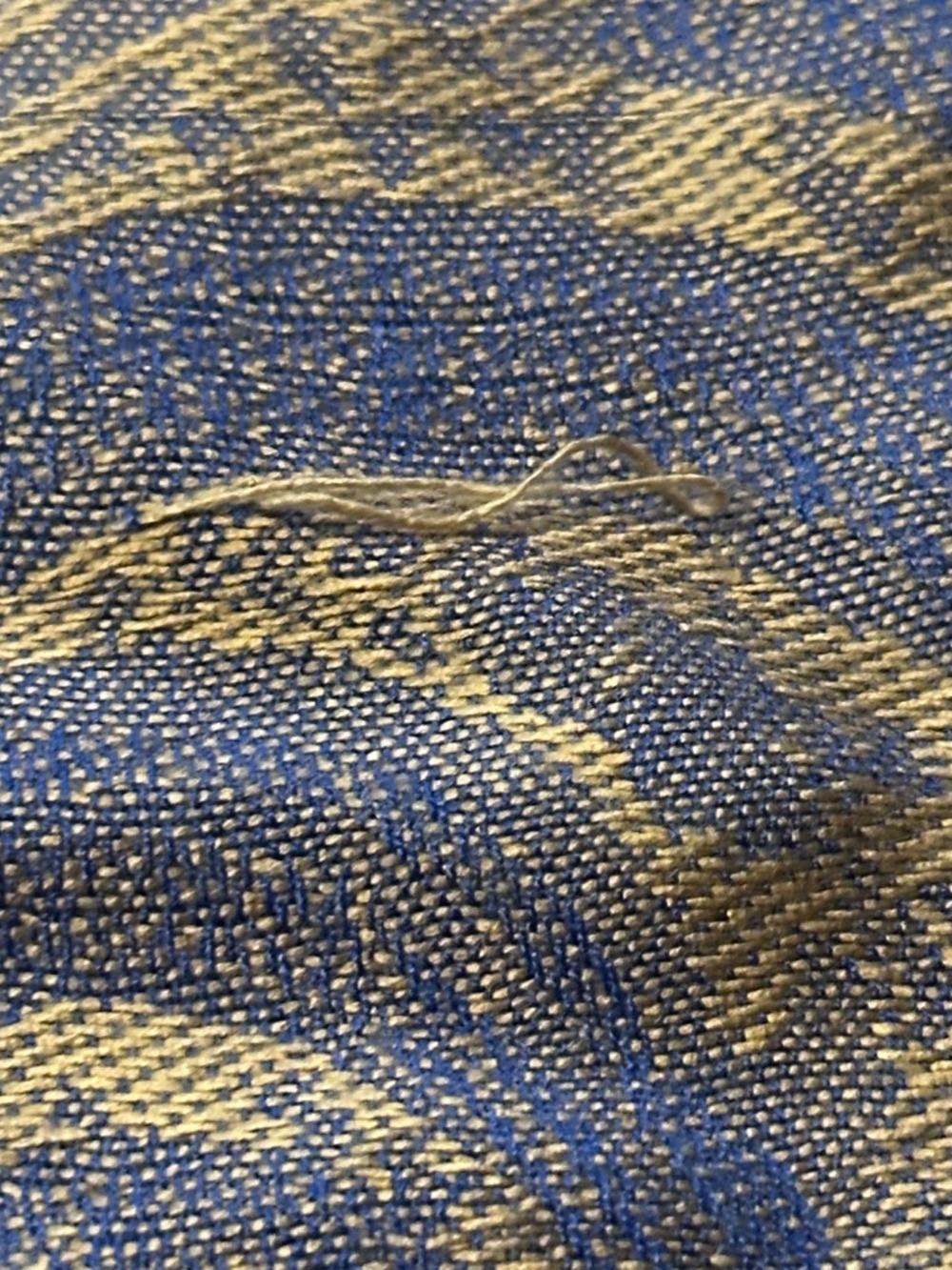 Blue & Gold Fringed Patterned Scarf 27" W x 80" L - Picture 5 of 7